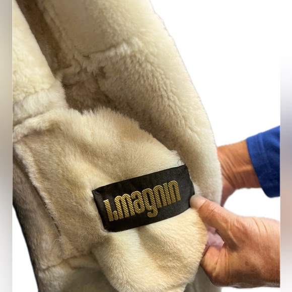 OSCAR DE LA RENTA Tan Vintage Suede Leather Soft Shearling Coat- Large - Picture 8 of 11